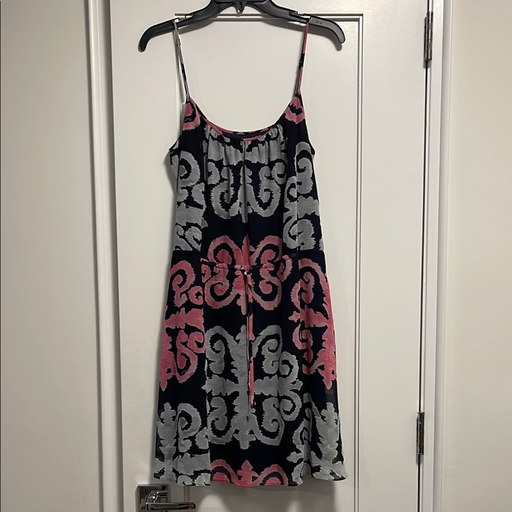 Navy Dress with Pink and Gray Pattern